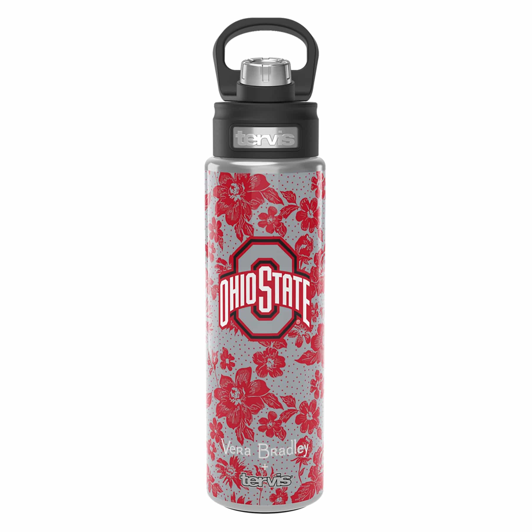 Tervis 24oz Wide Mouth Bottle-Gray/Red Rain Garden with The Ohio State University-Image 2-Vera Bradley
